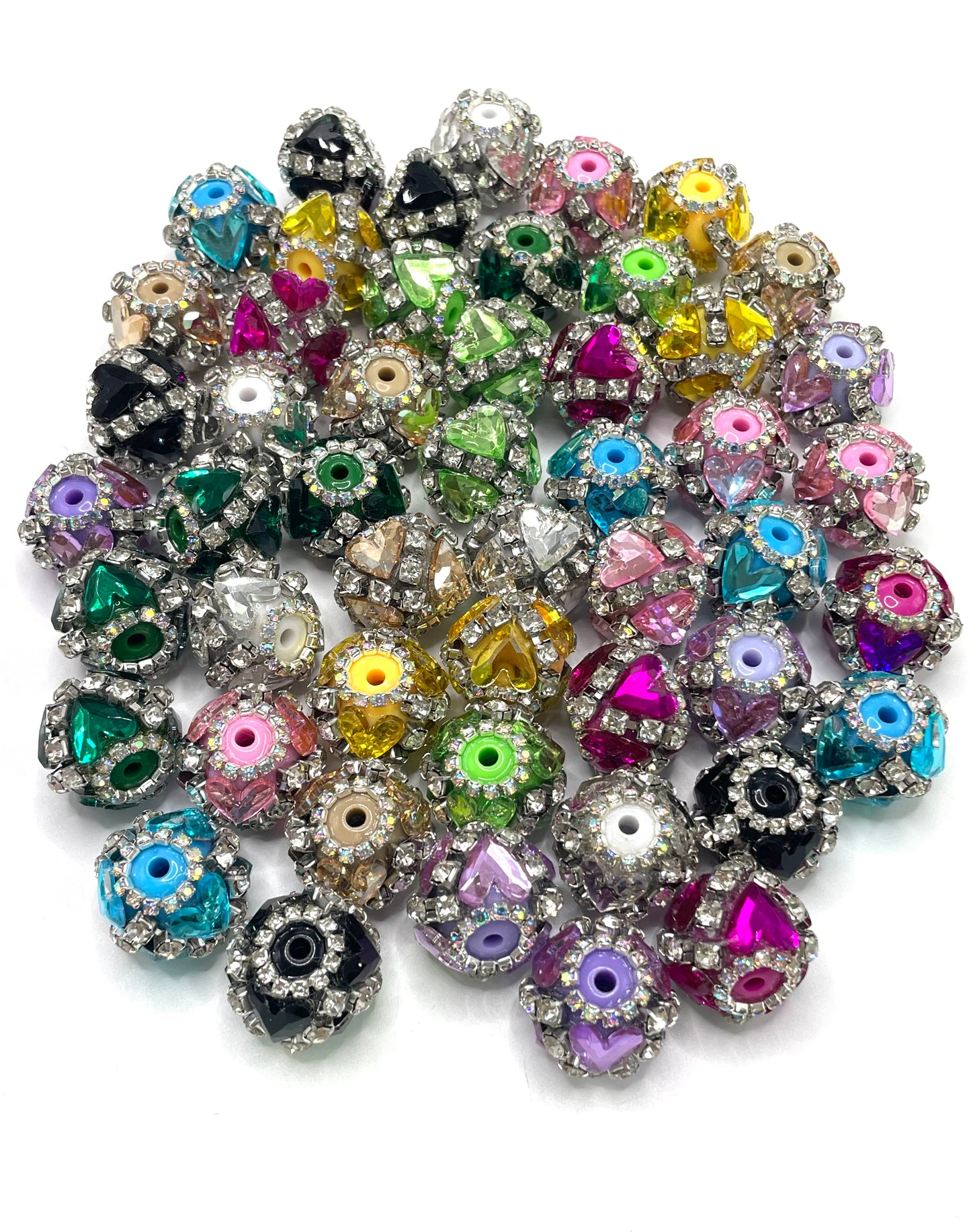 Fancy Beads Glass Mirror surface Heart Rhinestone Chain Pearl gasket Acrylic beads 18mm Random Mix