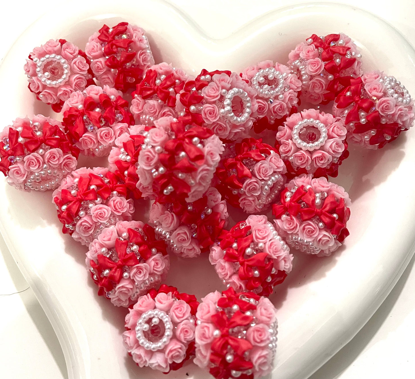 rose flower bead bow pearl bead acrylic bead with bow flower random mix color