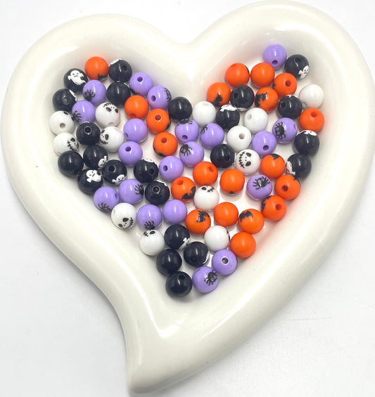 beady beaded beadable Halloween Acrylic Beads ,Spider Pumpkin Round Beads DIY Bracelet Making ,Random Mix 10mm