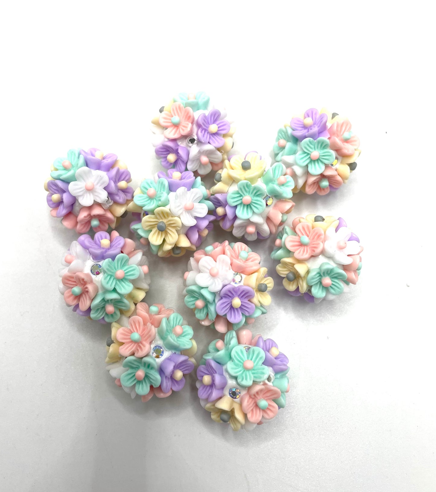 Fancy Clay Rhinstone Flower bead Multicolor flower beads Random Mix 22mm