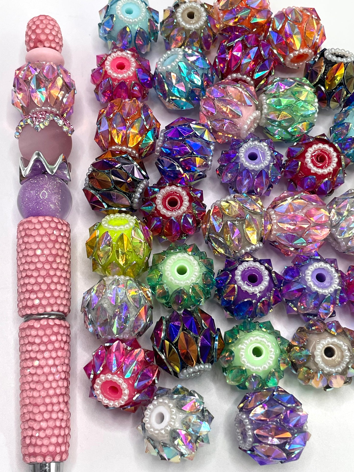 Fancy Beads Acrylic beads Rhombus Pearl gasket Spacers UV Mirror Glass beads 18mm Random Mix