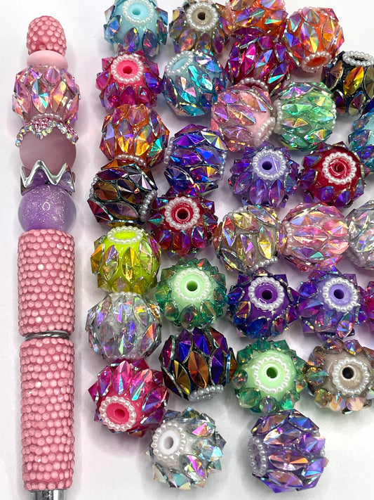 Fancy Beads Acrylic beads Rhombus Pearl gasket Spacers UV Mirror Glass beads 18mm Random Mix