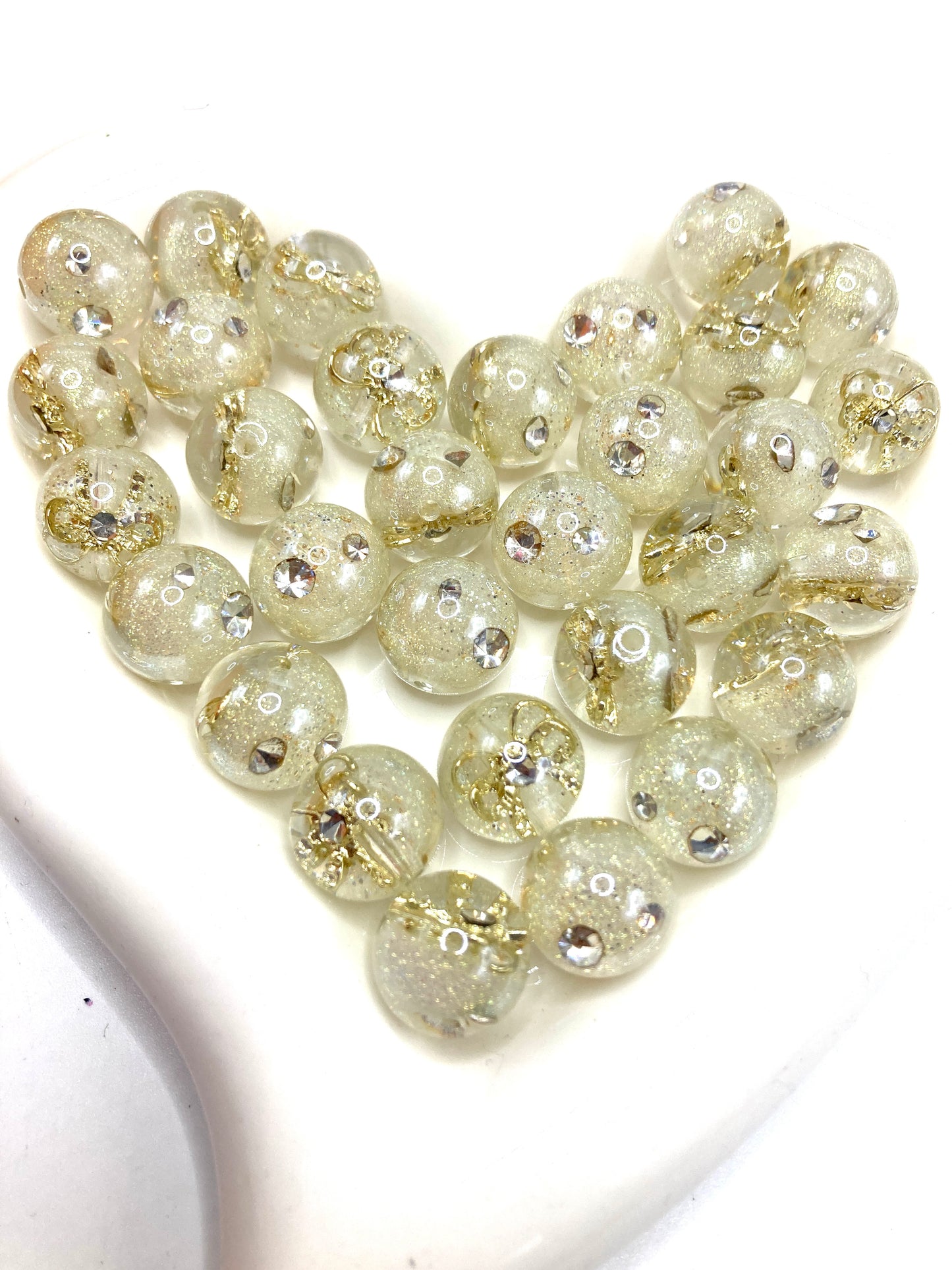 Acrylic beads Embedded with gold foil bows and rhinestones glitter Acrylic DIY Beads 16mm Random Mix
