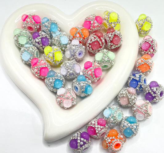 Multicolor Square Rhinestone Pearl Large Hole Beads For Gold and Silver Chain DIY Bracelet Making