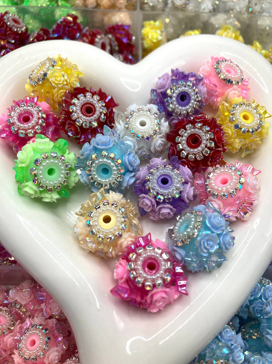 beaded beadable rose flower beads ornament with butterfly Rose flower Beads Random Mix