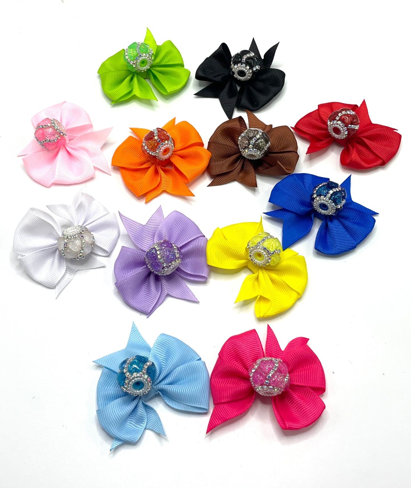 bow beaded beadable fancy bow bead with crystal heart textile bow ,colored,random mix