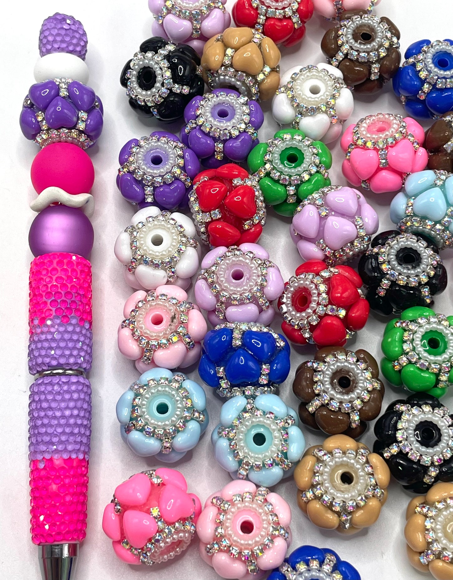 Fancy Beads Rhinestone Chain Pearl spacers Acrylic heart pearl chain beads Random Mix 19mm