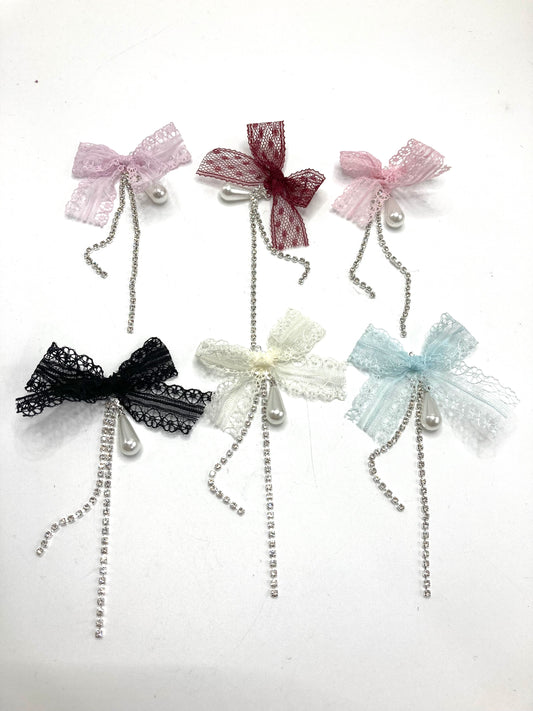 Lace bow tie Beaded bow Long chain bow DIY accessories Random Mix
