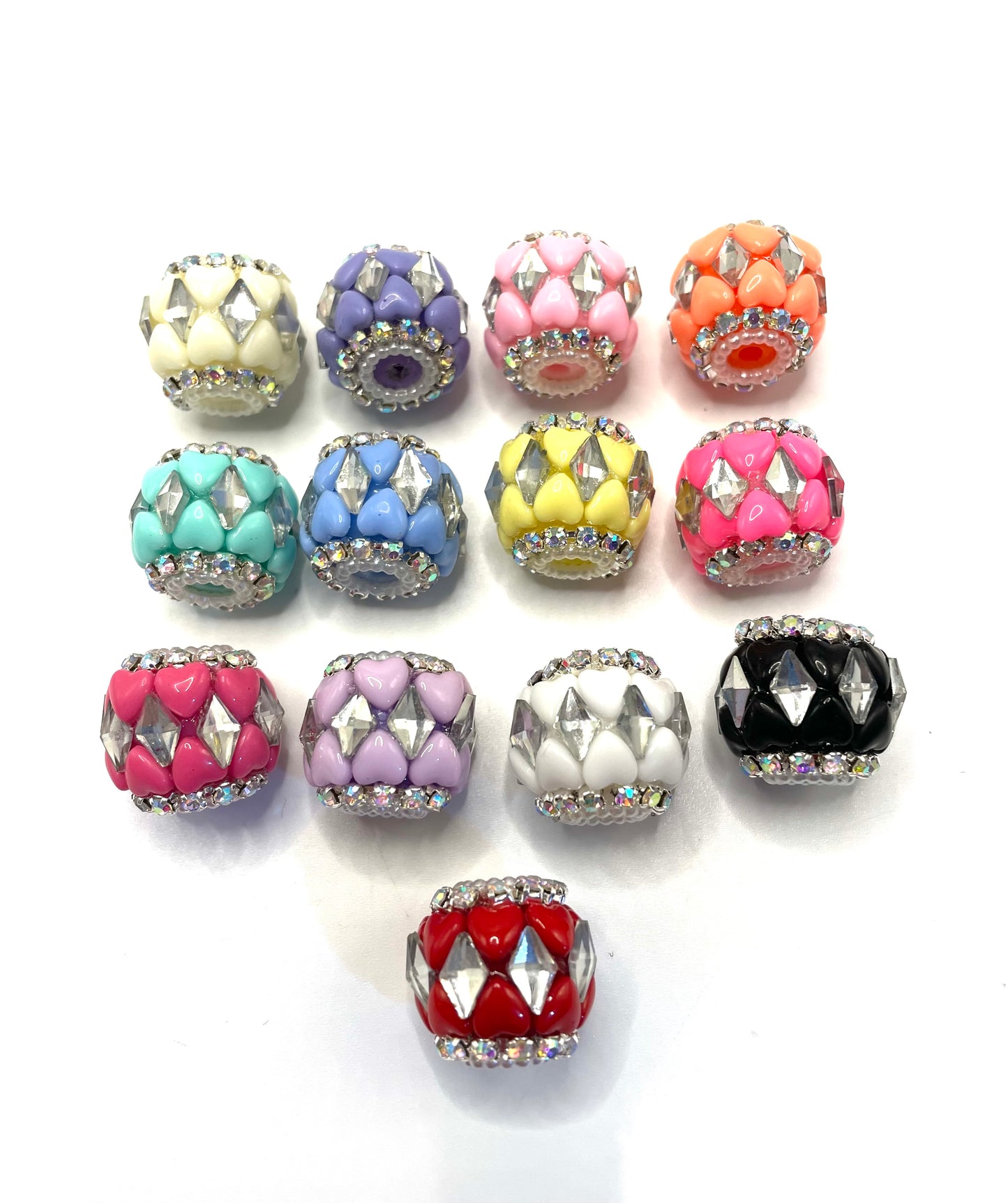 fancy bead craft with chain and pearl and heart shape acrylic,rhombic shape stone ,colored ,random mix 18mm