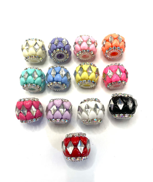 fancy bead craft with chain and pearl and heart shape acrylic,rhombic shape stone ,colored ,random mix 18mm