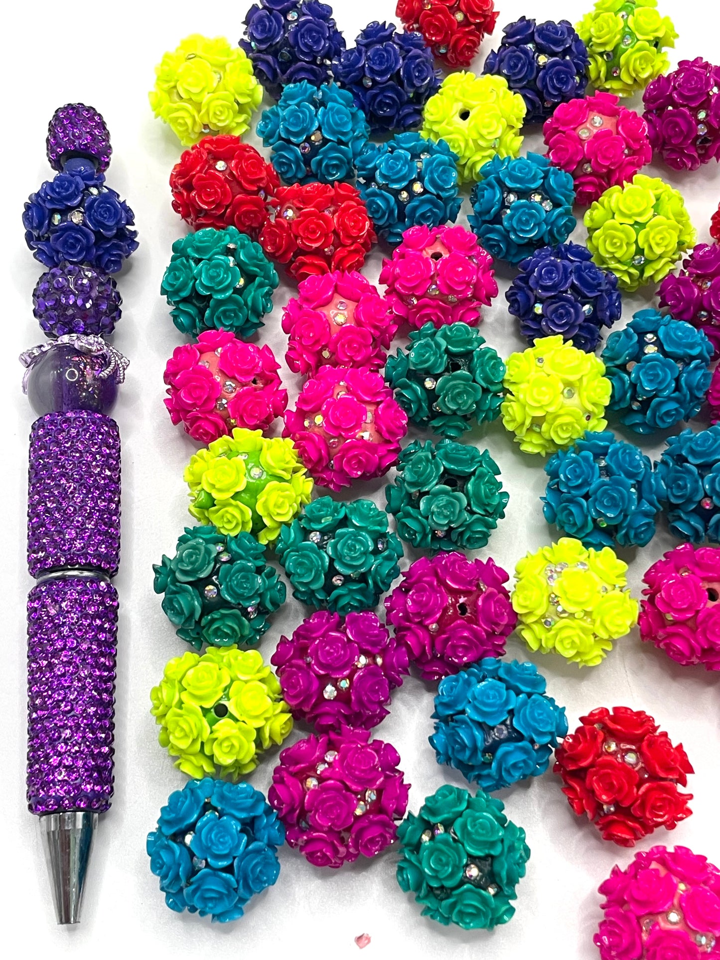 Colored neon flower beads Clay flower beads Inlay Rhinestone 18mm
