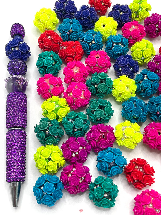 Colored neon flower beads Clay flower beads Inlay Rhinestone 18mm