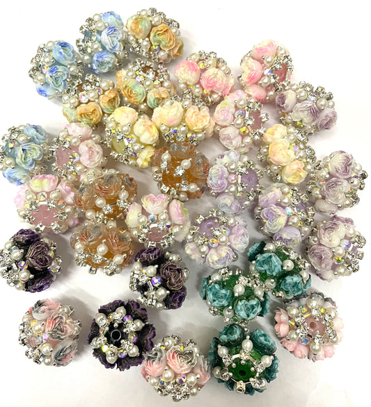 Fancy flower bead heart shape flower bead with chain radom mixed
