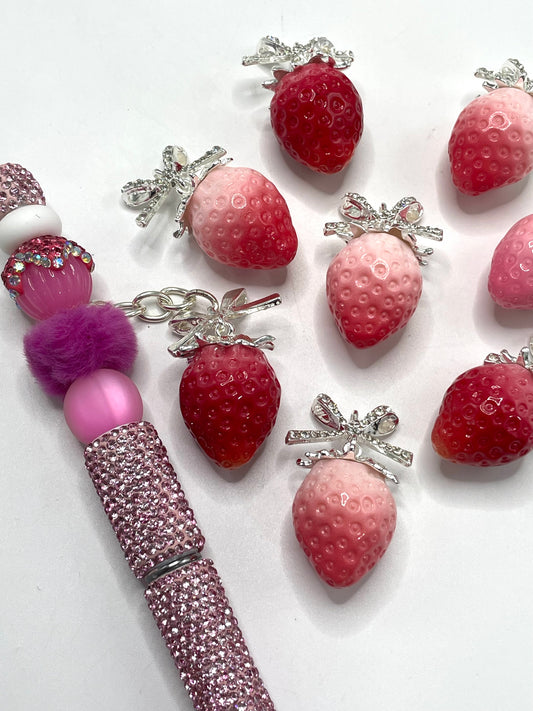 Acrylic Strawberry Pendant Metal bow DIY decorations Random Mix  21mm