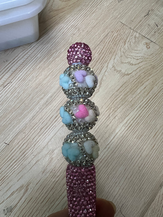 colorful heart bead fuzzy heart bead with silver chain fancy bead no B