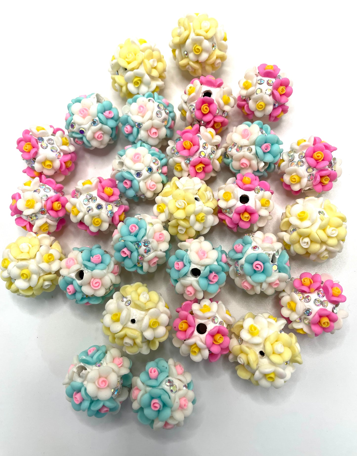 flower bead Fancy Beads Colorful flower and rhinestone clay beads,Random Mix,20mm Fancy-557