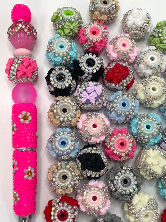 Fancy Beads Fuzzy Heart Rhinestone Chain Pearl gasket spacers Acrylic beads 18mm Random Mix