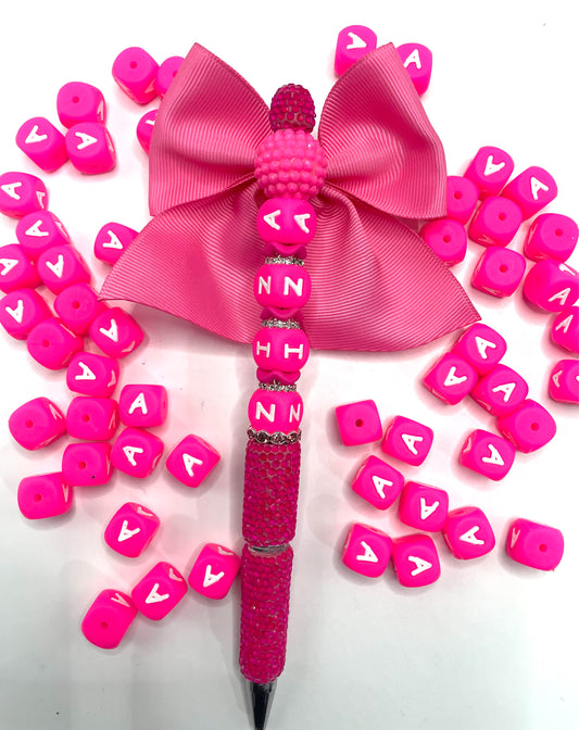 DIY square silicone letter bead beaded silicone 12mm ,pink color ,white color
