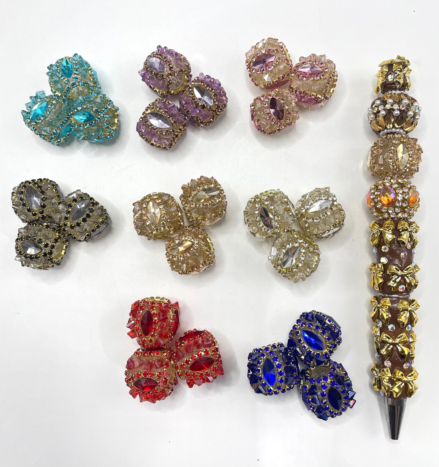 Beaded beadable fancy mirror crystal stone rhinestone beads with rhinestones chain and clear base beads,random mix irregular shape 18mm to 20mm