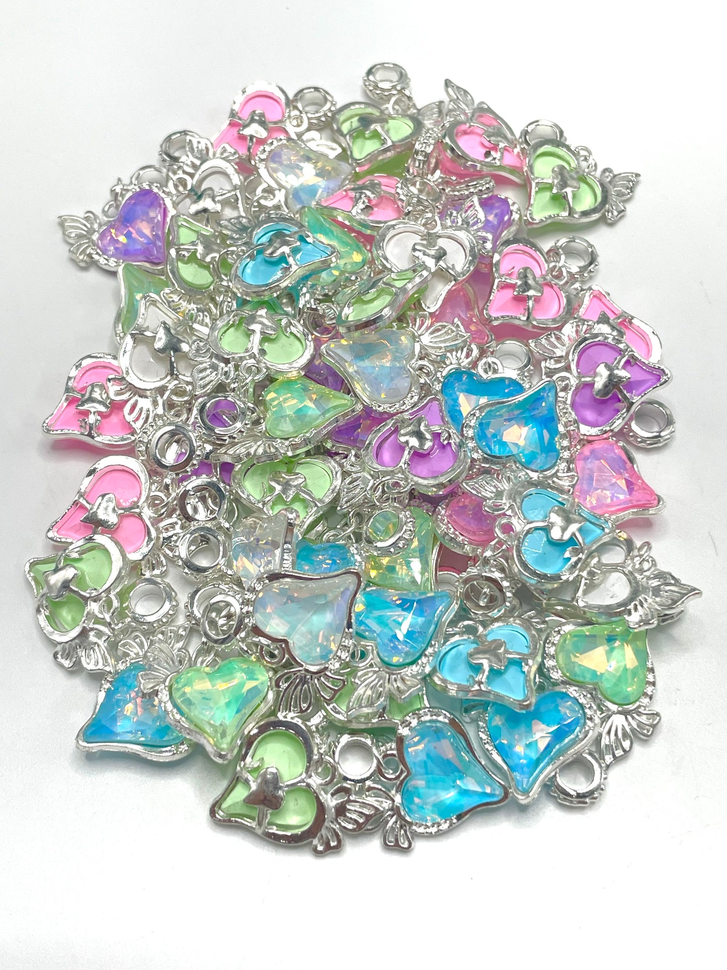 Metal alloy charm Starfish Heart Four-leaf clover Butterfly Precious pendant With a clasp Colorful Rhinestone