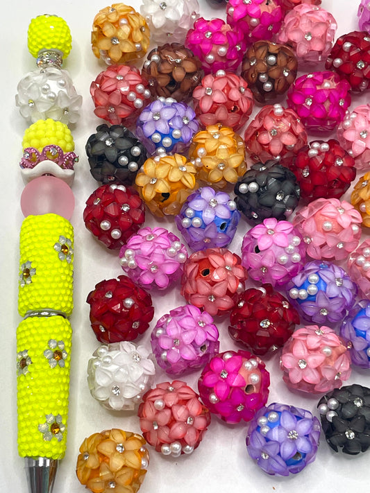 Flower beads Clay beads Clay flower beads Rhinestone 17mm Random Mix