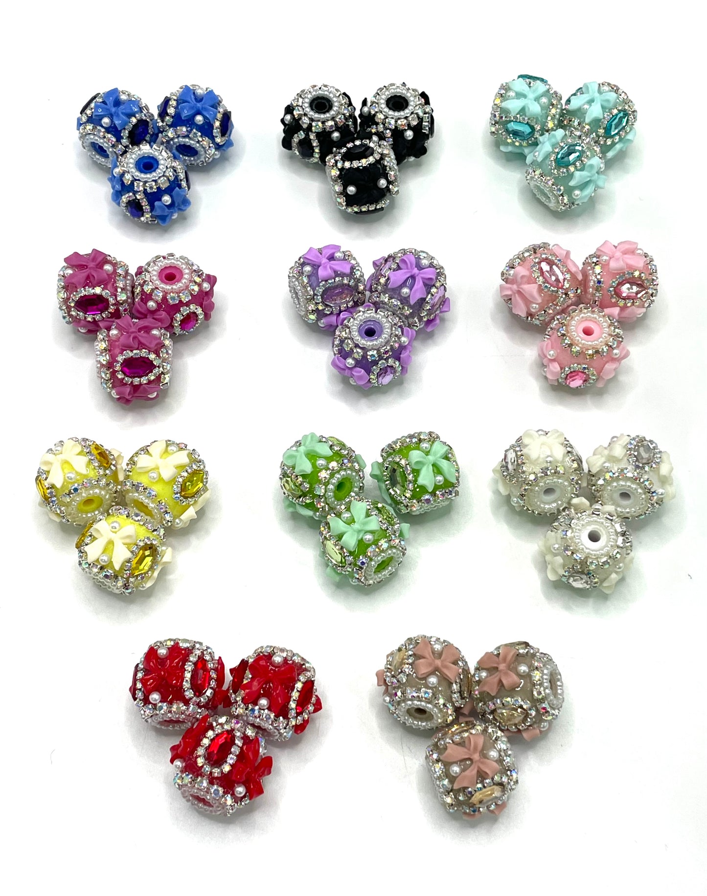 Fancy Beads bow Rhinestone Chain Oval shape Mirror Glass Beads Pearl gasket Spacers Beads Random Mix 18mm