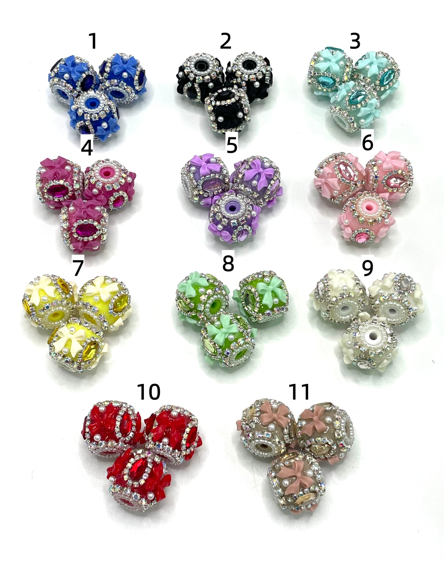 Fancy Beads bow Rhinestone Chain Oval shape Mirror Glass Beads Pearl gasket Spacers Beads Random Mix 18mm