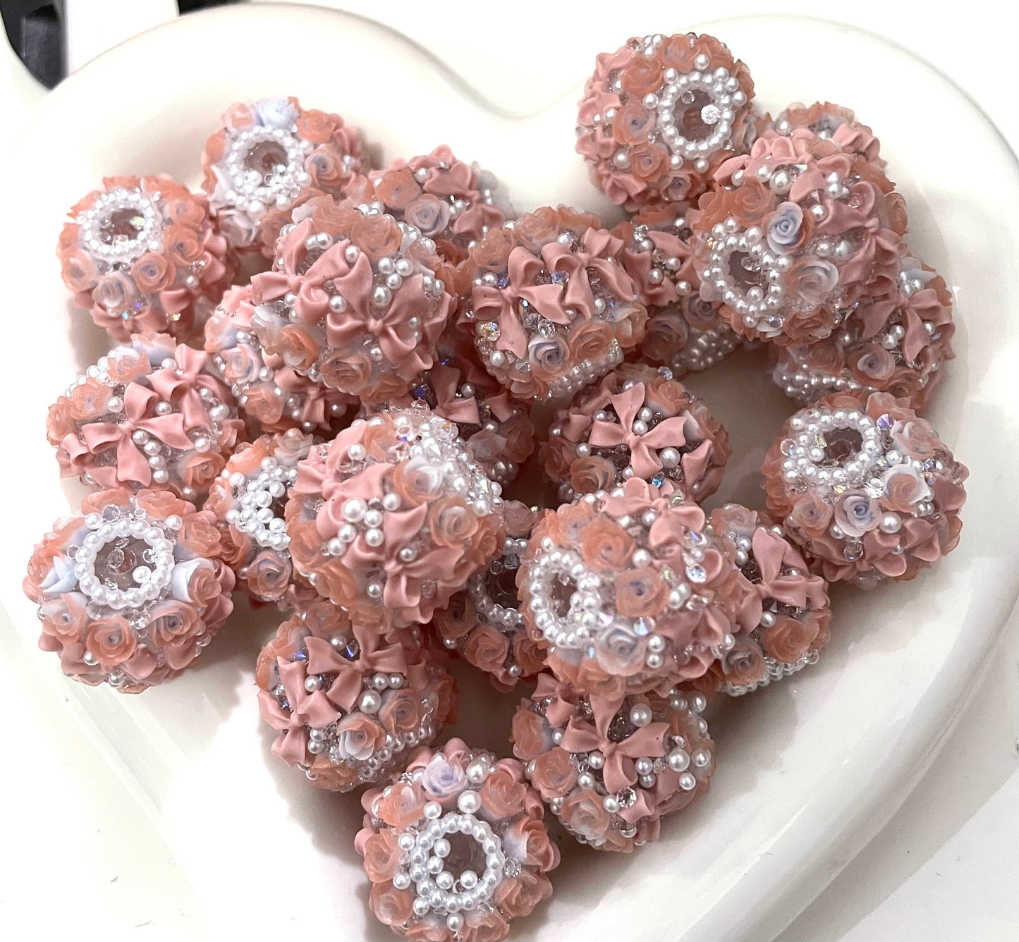 rose flower bead bow pearl bead acrylic bead with bow flower random mix color