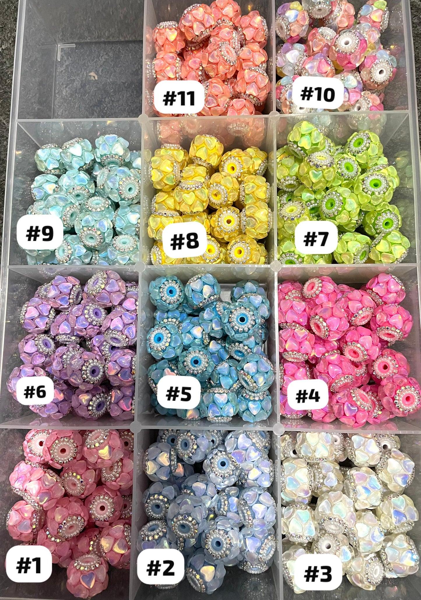 Beaded beadable fancy heart bead ornaments with rhinestone and pearl ,colored ,random mix