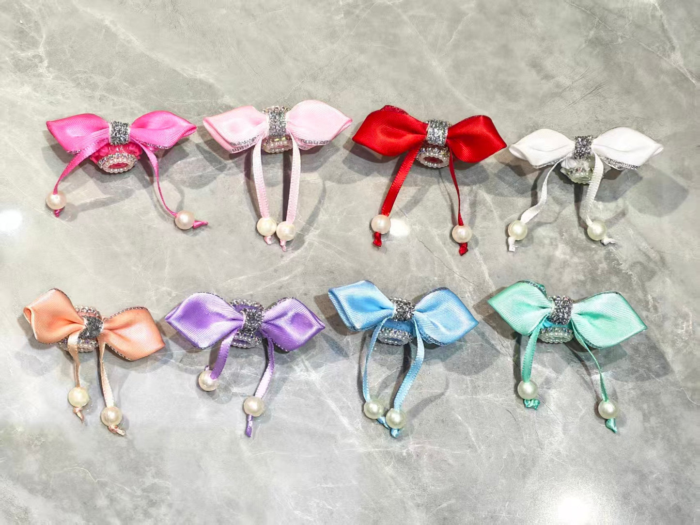 DIY beaded textile bow beads ornaments with rhinestone chain and pearl ,colored,random mix
