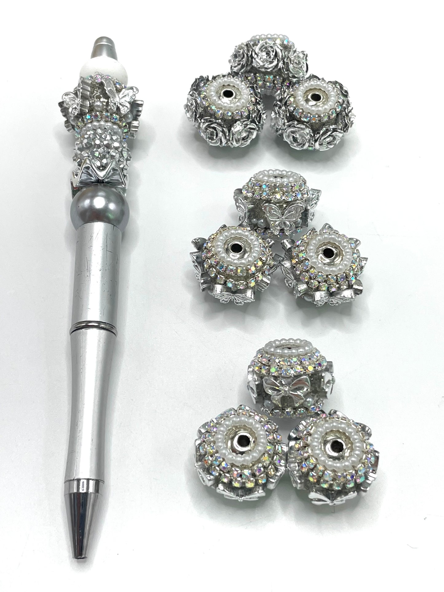 Fancy Beads Heart and Butterflies and bow ties and flowers Acrylic beads Silver series beads Rhinestone Chain Beads 18mm Random Mix