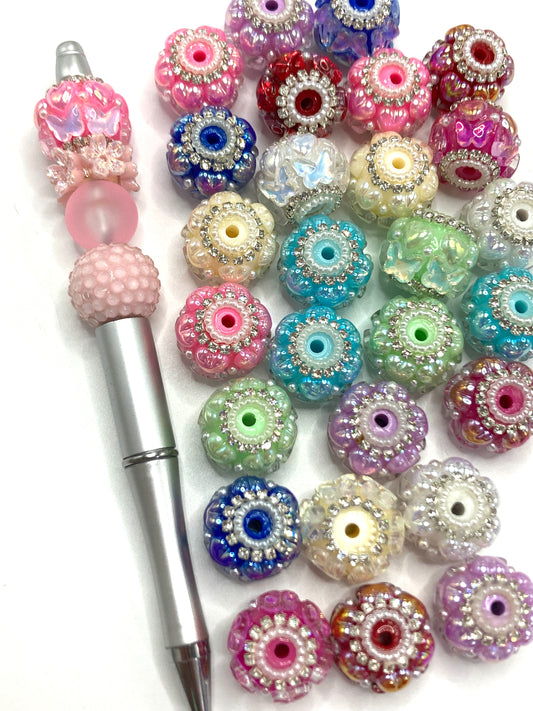 Beaded beadable Fancy Beads bow Acrylic heart Acrylic butterfly heart Pearl rhinestone Chain ring Beads 20mm Random Mix