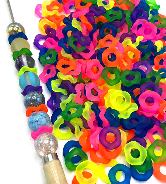Matt Frosted Wave Shape Acrylic Spacer Beads And Solid Color Neon, Neon Transparency Random Mix,15mm