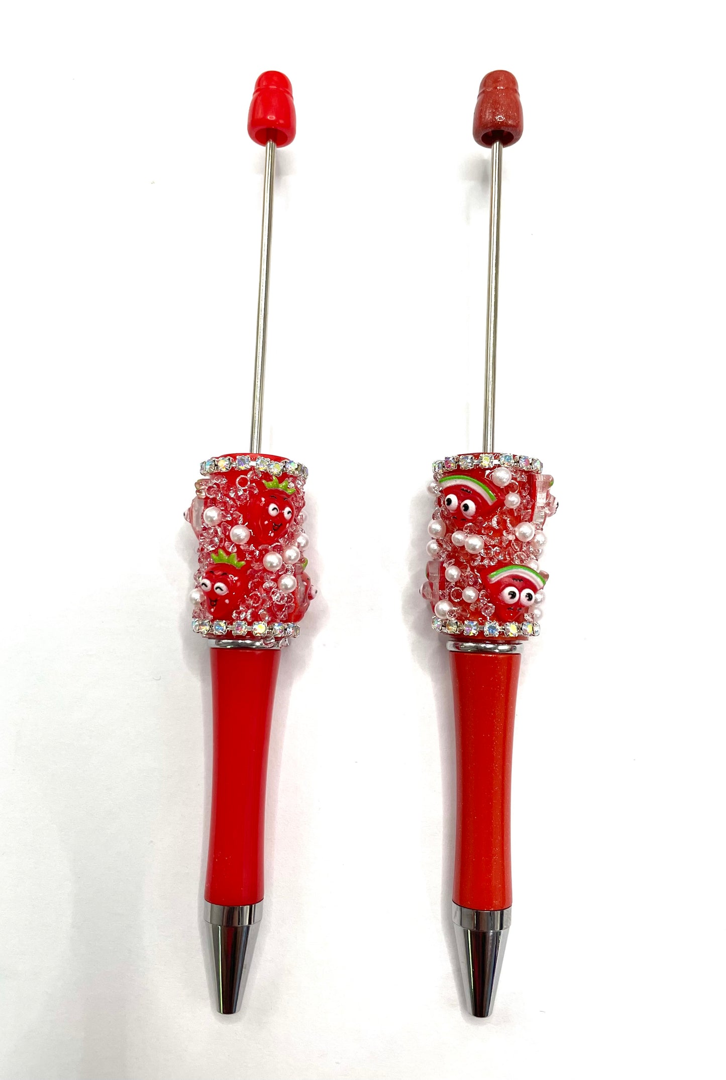 diy pens strawberry pens watermelon pens ornaments with sugar and pearl and rhinestone chain colored pens
