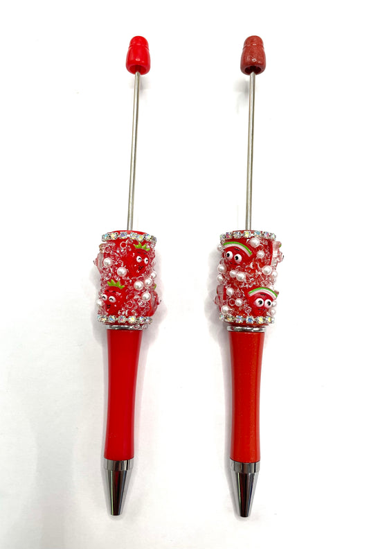 diy pens strawberry pens watermelon pens ornaments with sugar and pearl and rhinestone chain colored pens