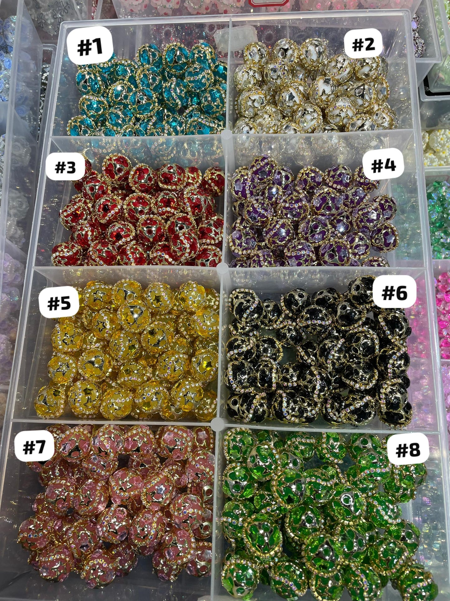 diy beaded beadable fancy beads ornament with metallic star gold color rhinestone chain,colored,random mix