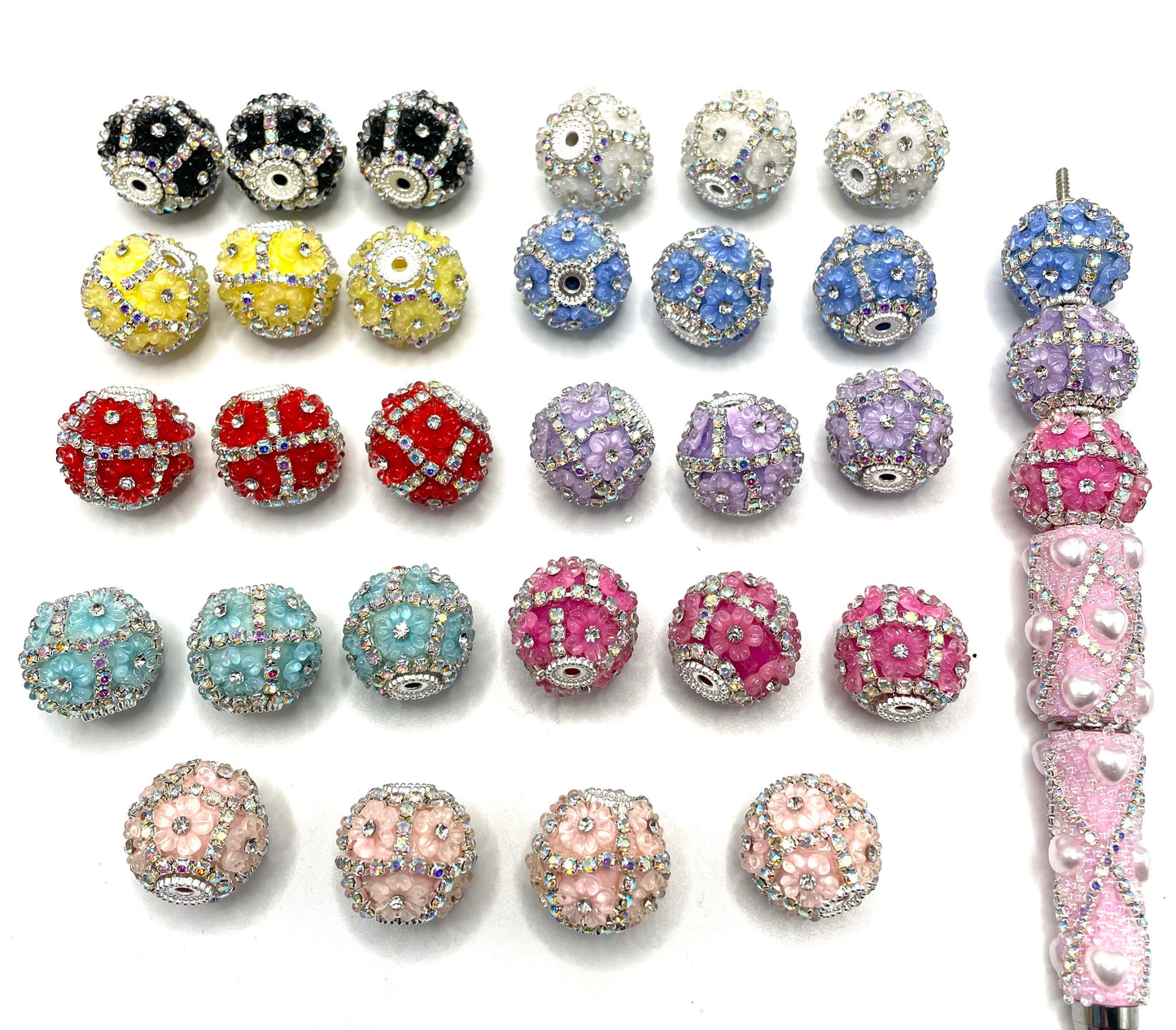 Fancy Flower Bead Rhinestone Chain with Clear Small Circle Flower Colorful Acrylic Beads,Random Mix,Fancy-4