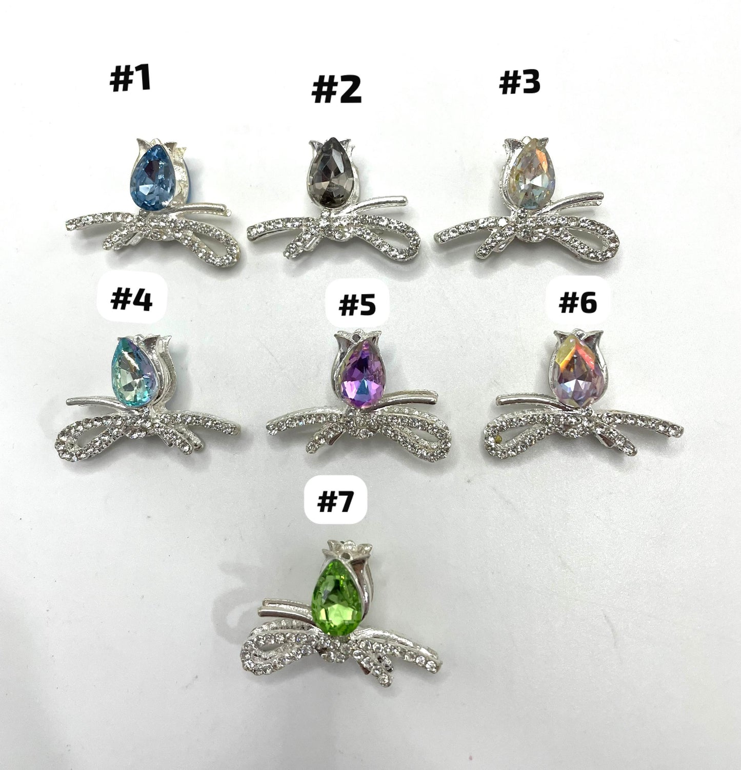 diy fancy beads metal alloy metallic tulip flower with rhinestone random mix