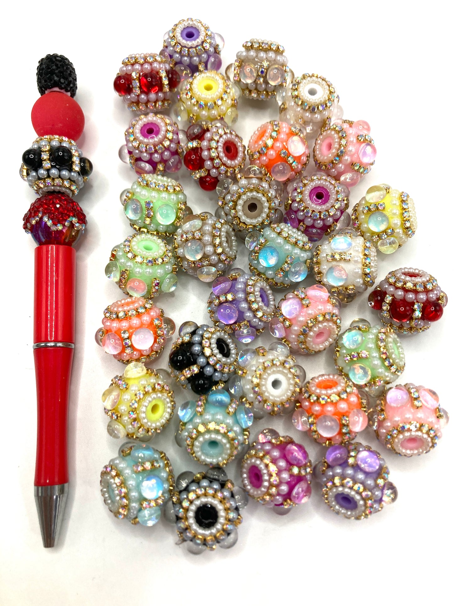 Fancy Beads Bubble beads Golden Chain Little Pearl Pearl gasket Multicolored transparent heart Random Mix