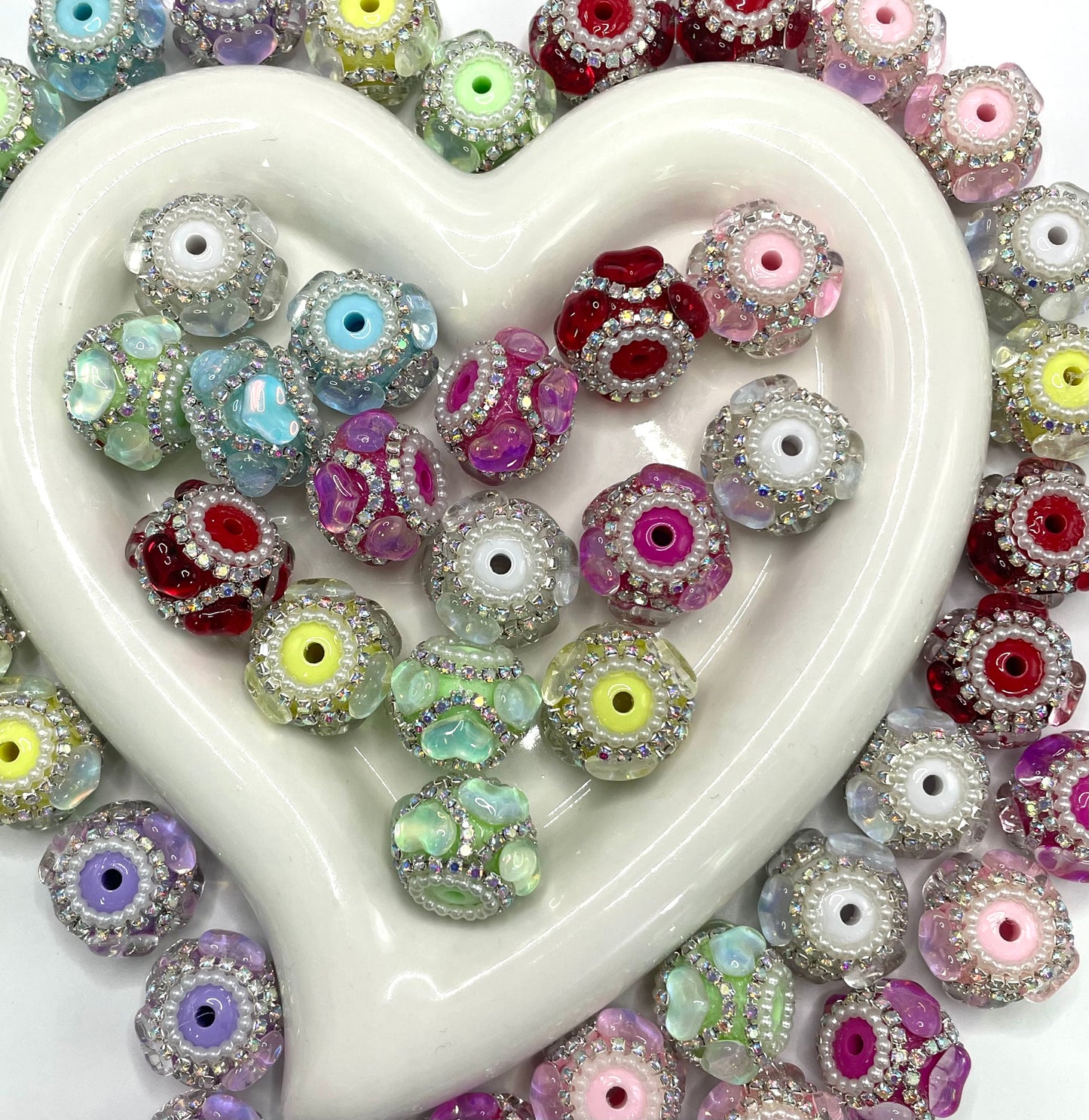Fancy Beads Mocha Heart Chain and pearl gasket Spacers Acrylic beads 18mm Random Mix
