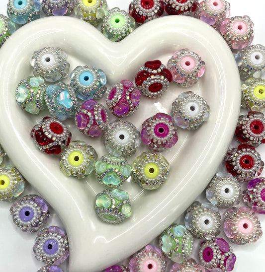 Fancy Beads Mocha Heart Chain and pearl gasket Spacers Acrylic beads 18mm Random Mix