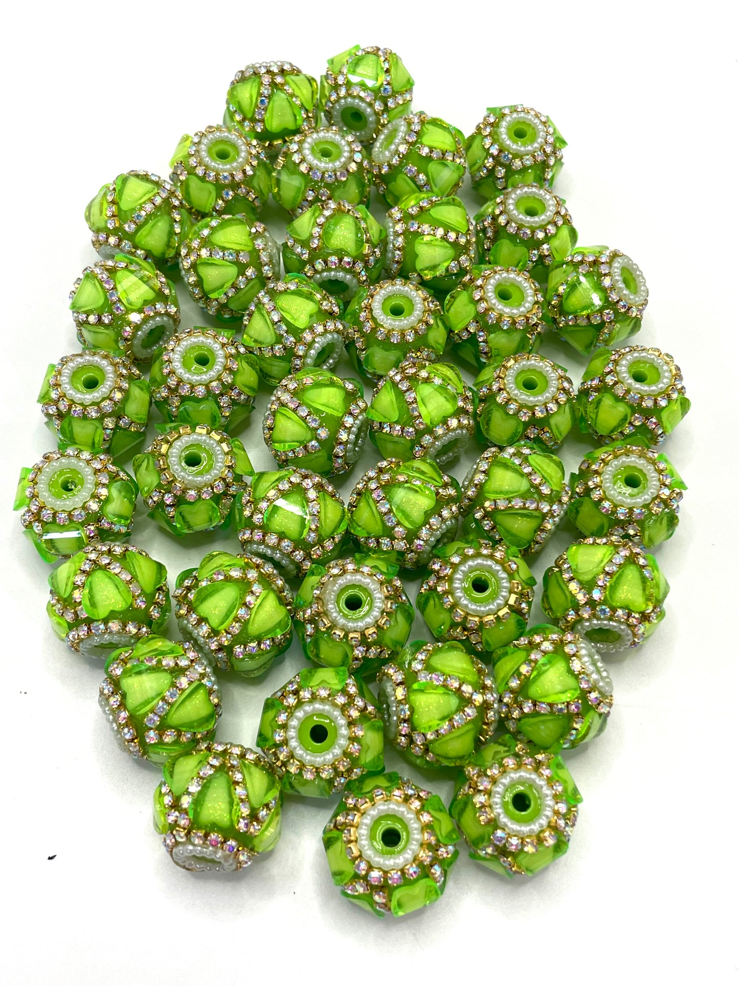 neon bead heart bead with pearl and silver chain fancy beads Golden Chain beads Random Mix