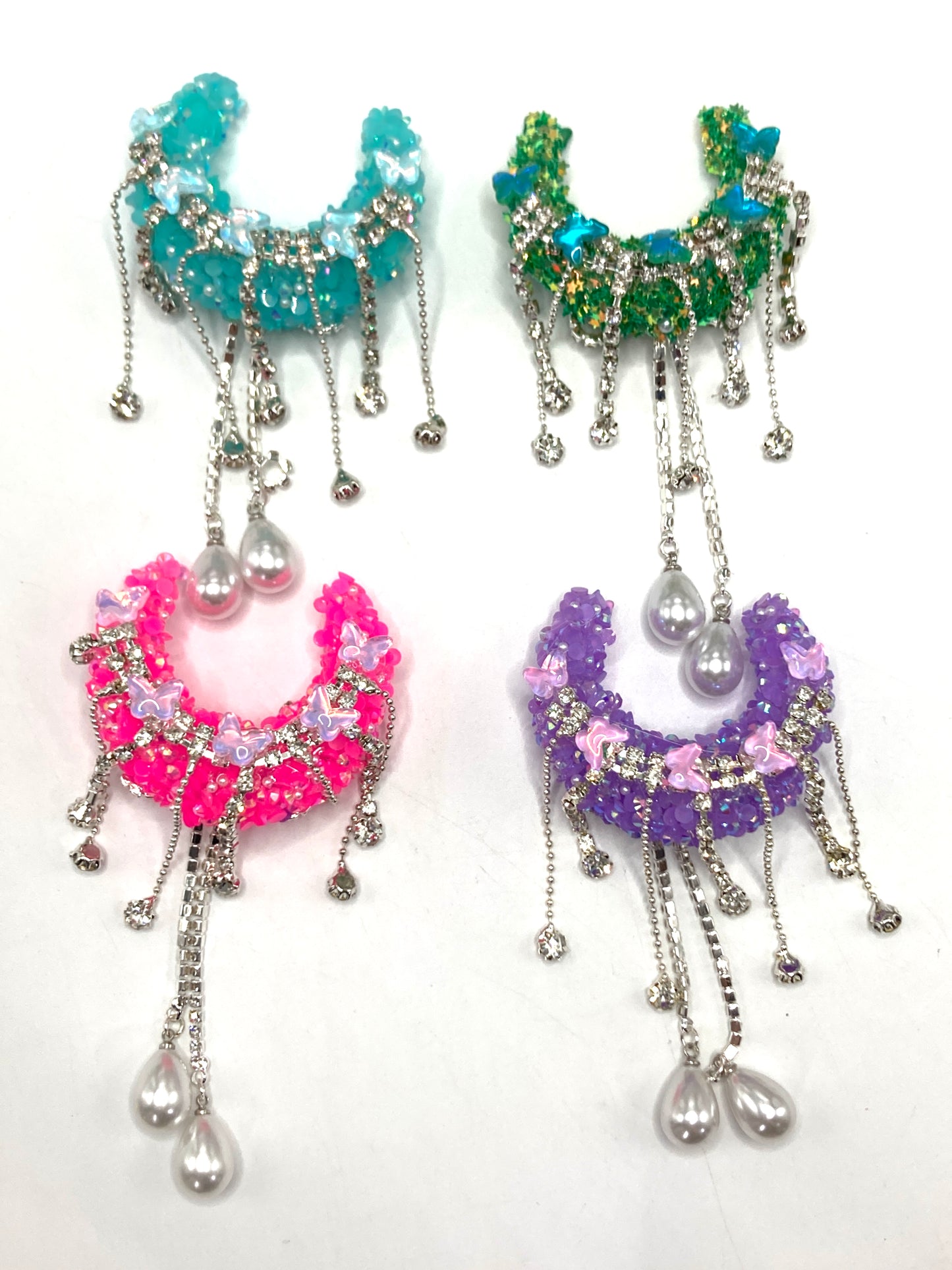 beaded beadable fancy moon beads with rhinestone chain bow dangling butterfly,colorful,random mix
