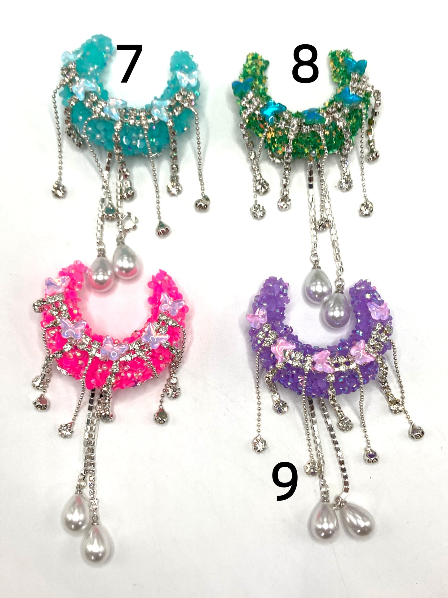 beaded beadable fancy moon beads with rhinestone chain bow dangling butterfly,colorful,random mix