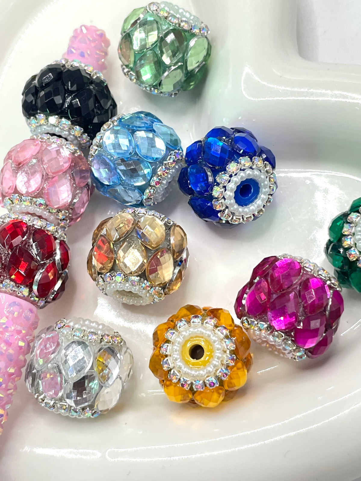diy beaded beadable fancy crystal stone bead with pearl  and rhinestone ,random mix