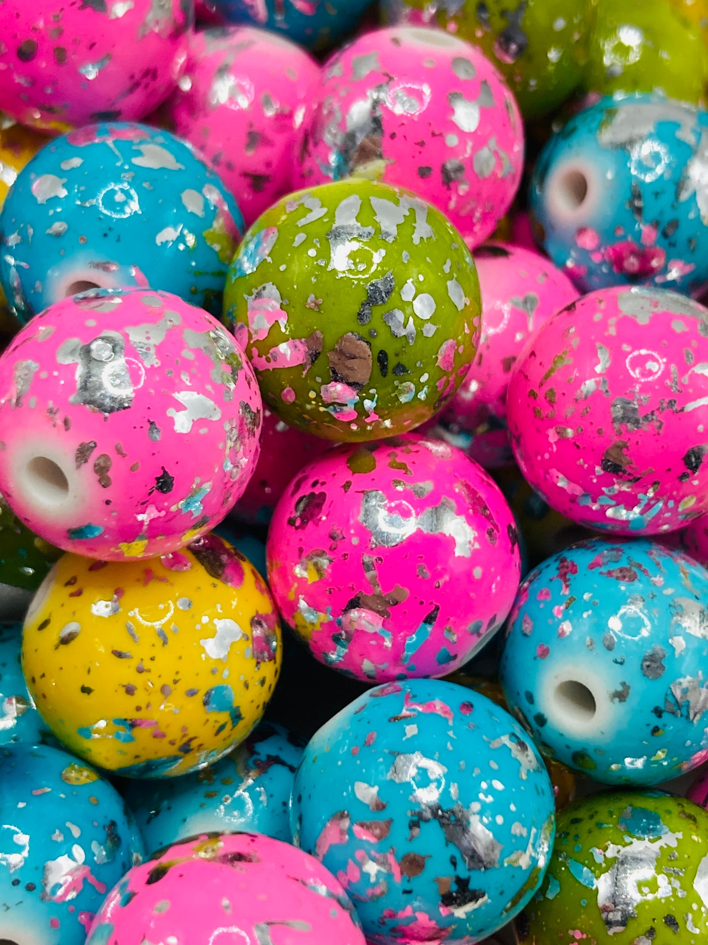 Acrylic beads Gold points and silver points Painted beads Colored gold and silver spotted beads 16mm—18mm Random Mix