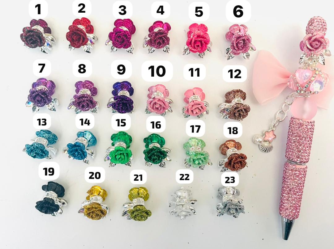 alloy metallic fancy rose flower with the glitter on petal fancy beads ,colored Random Mix