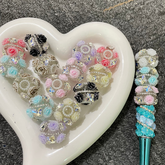 fancy beads rose flower with crystal butterfly and chain flower beads