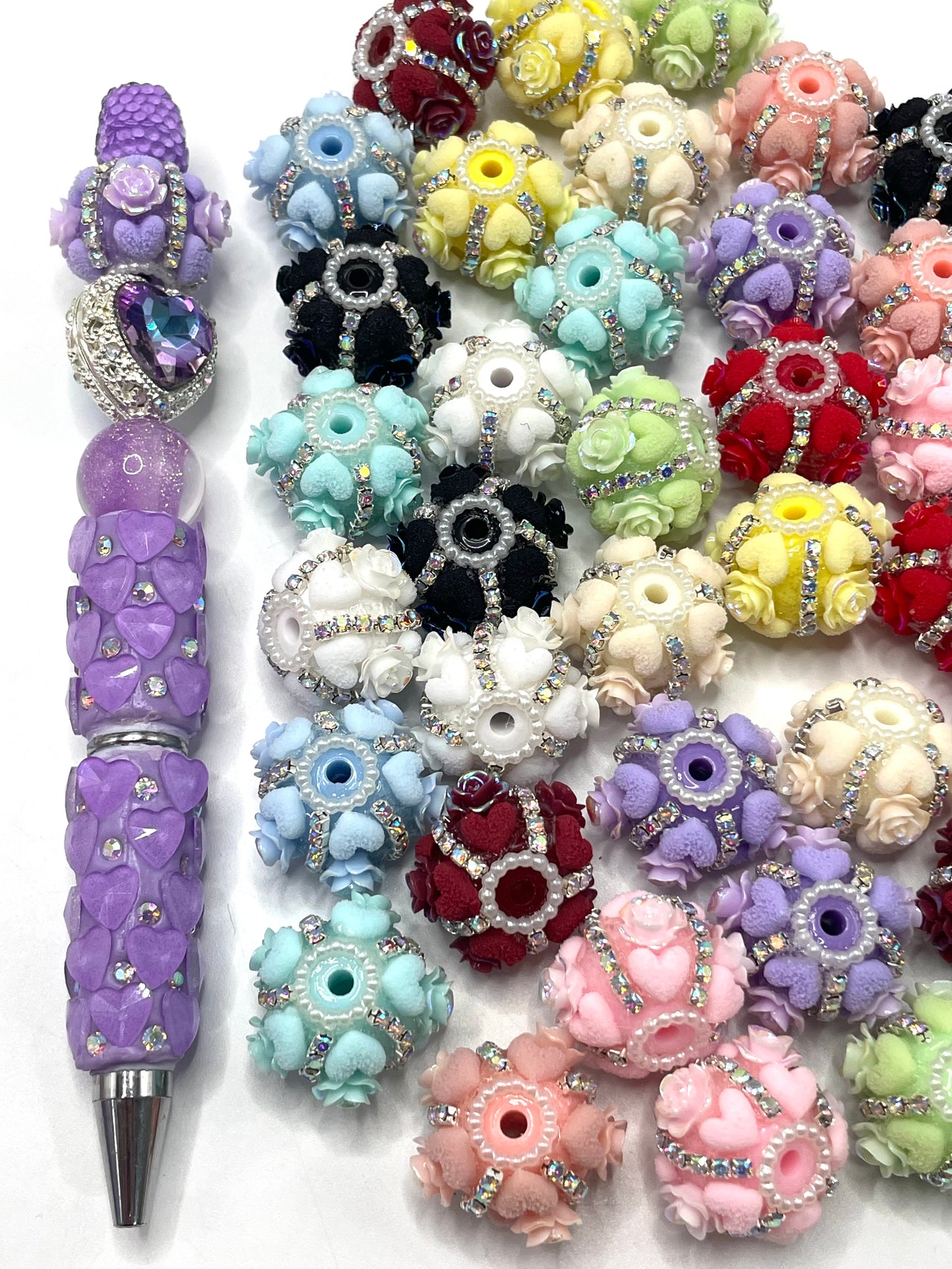 Fancy Beads Heart Rose flower Rhinestone Chain Pearl gasket spacer Acrylic beads 18mm Random Mix