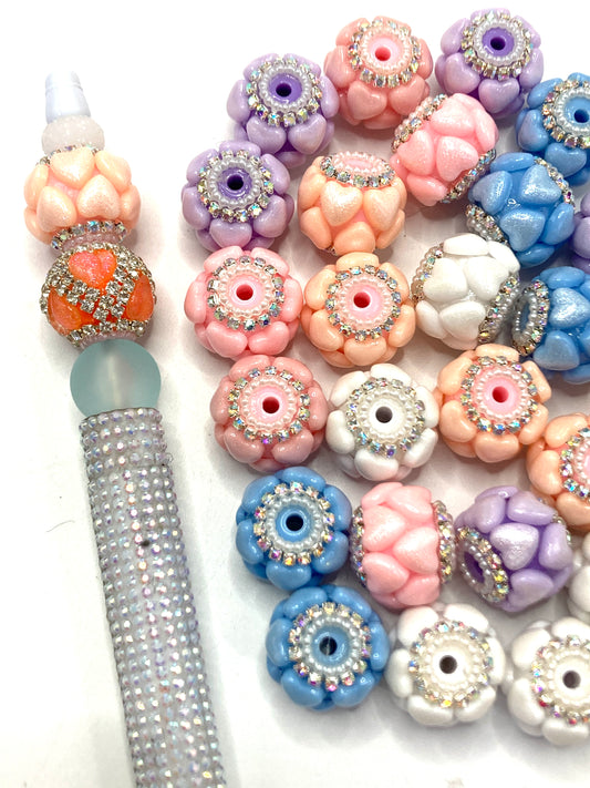 Heart glitter Beads Chain Pearl gasket Acrylic heart beads Random Mix